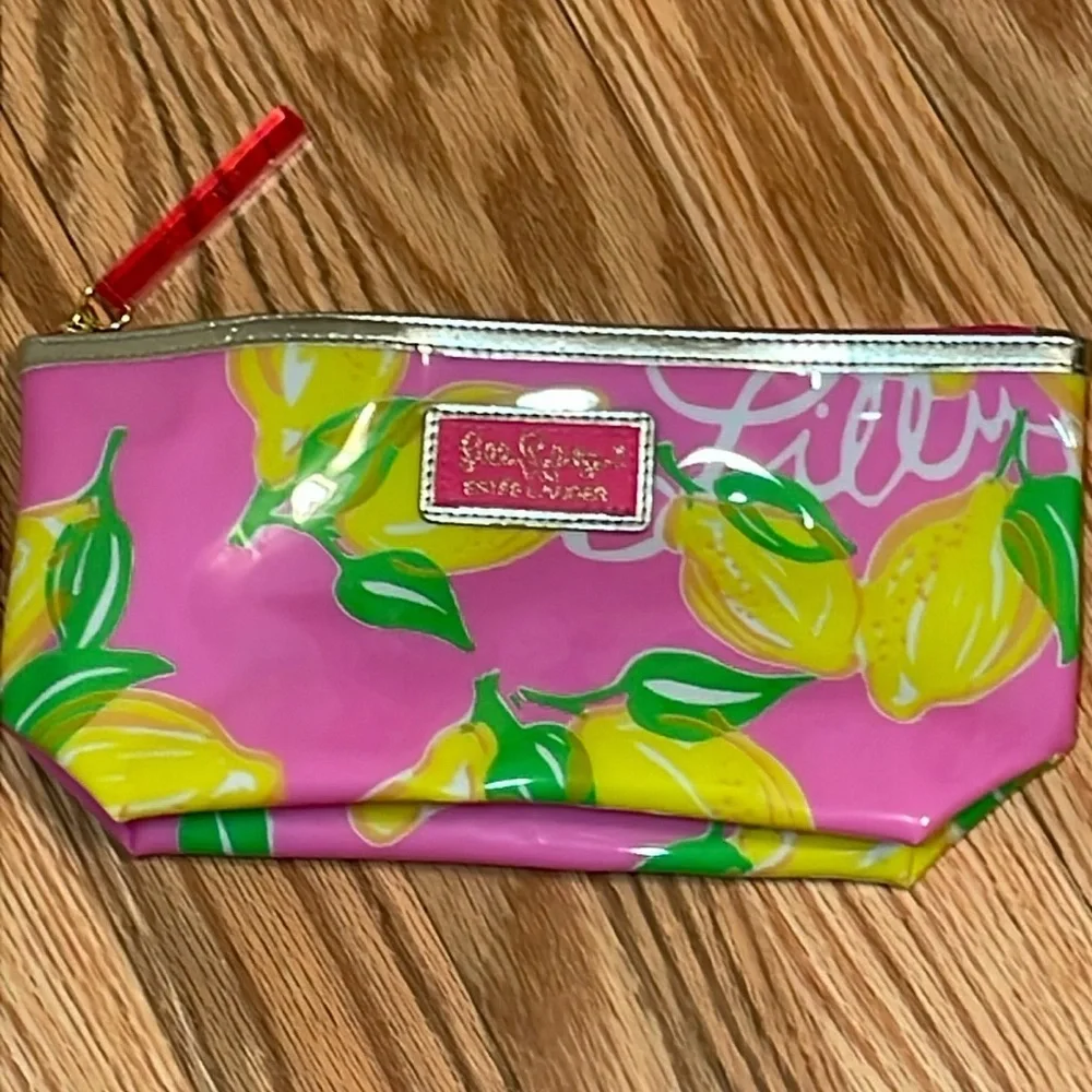 Lilly Pulitzer Pink and Yellow Lemon Cosmetic Pouch, Estée Lauder